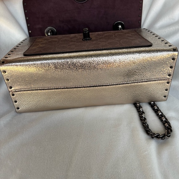 Coach Parker Mixed Media Studded Shoulder Bag 39679 Tea Rose Turnlock - Picture 12 of 16